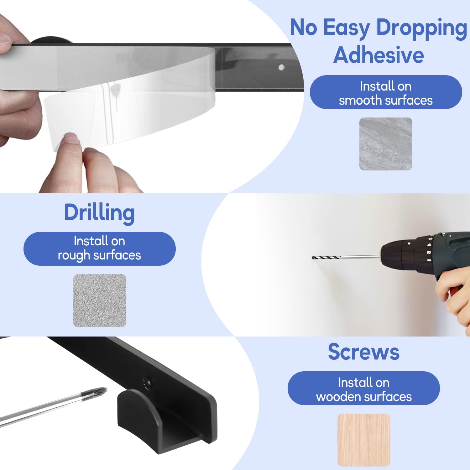 KIMBORA 4 Packs Hat Rack for Wall Black (4 Packs)