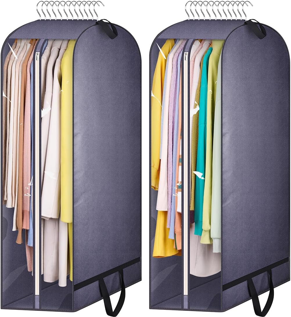 KIMBORA 43" Clear Garment Bags for Hanging Clothes Storage with 10" Gusseted Grey (2 Packs)
