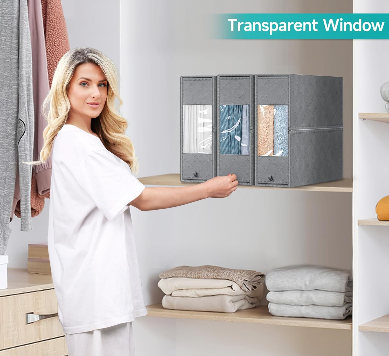 KIMBORA Foldable Bed Sheet Organizer and Storage Grey (3 Pack)