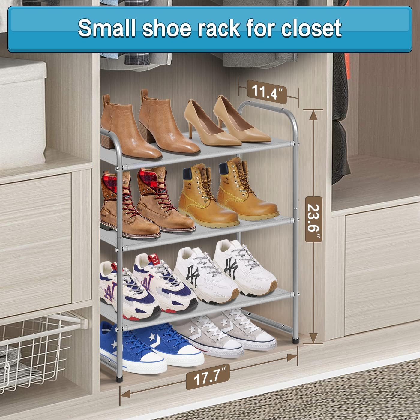 KIMBORA 3-Tier Small Shoe Rack Grey