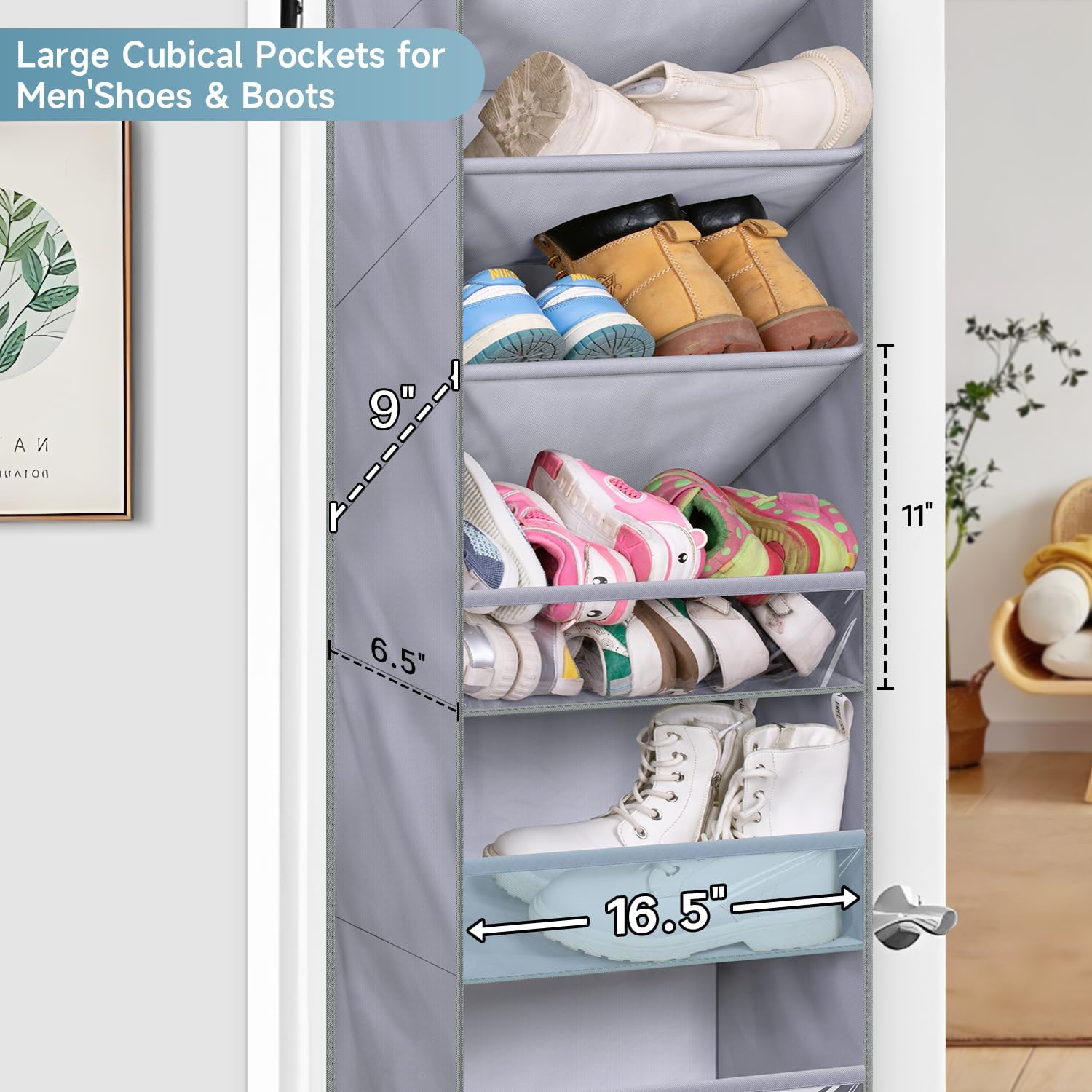 KIMBORA 7 Shelves Over the Door Shoe Organizer Grey