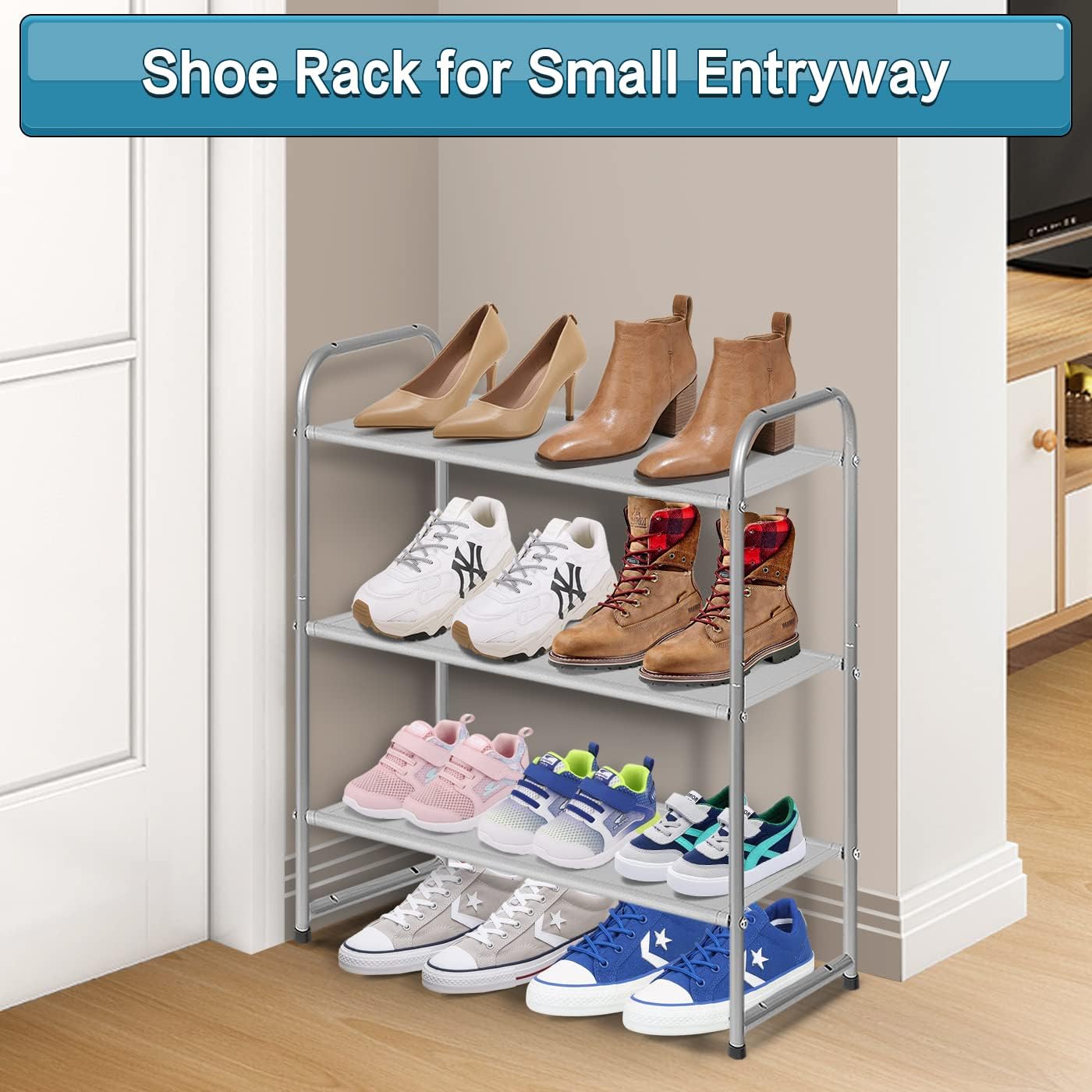 KIMBORA 3-Tier Small Shoe Rack Grey