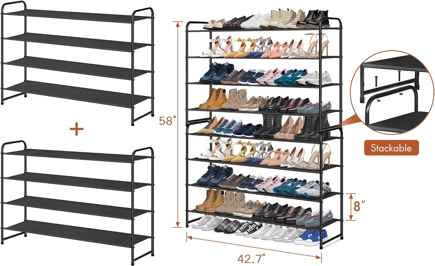 KIMBORA 4 Tier Long Shoe Rack Black