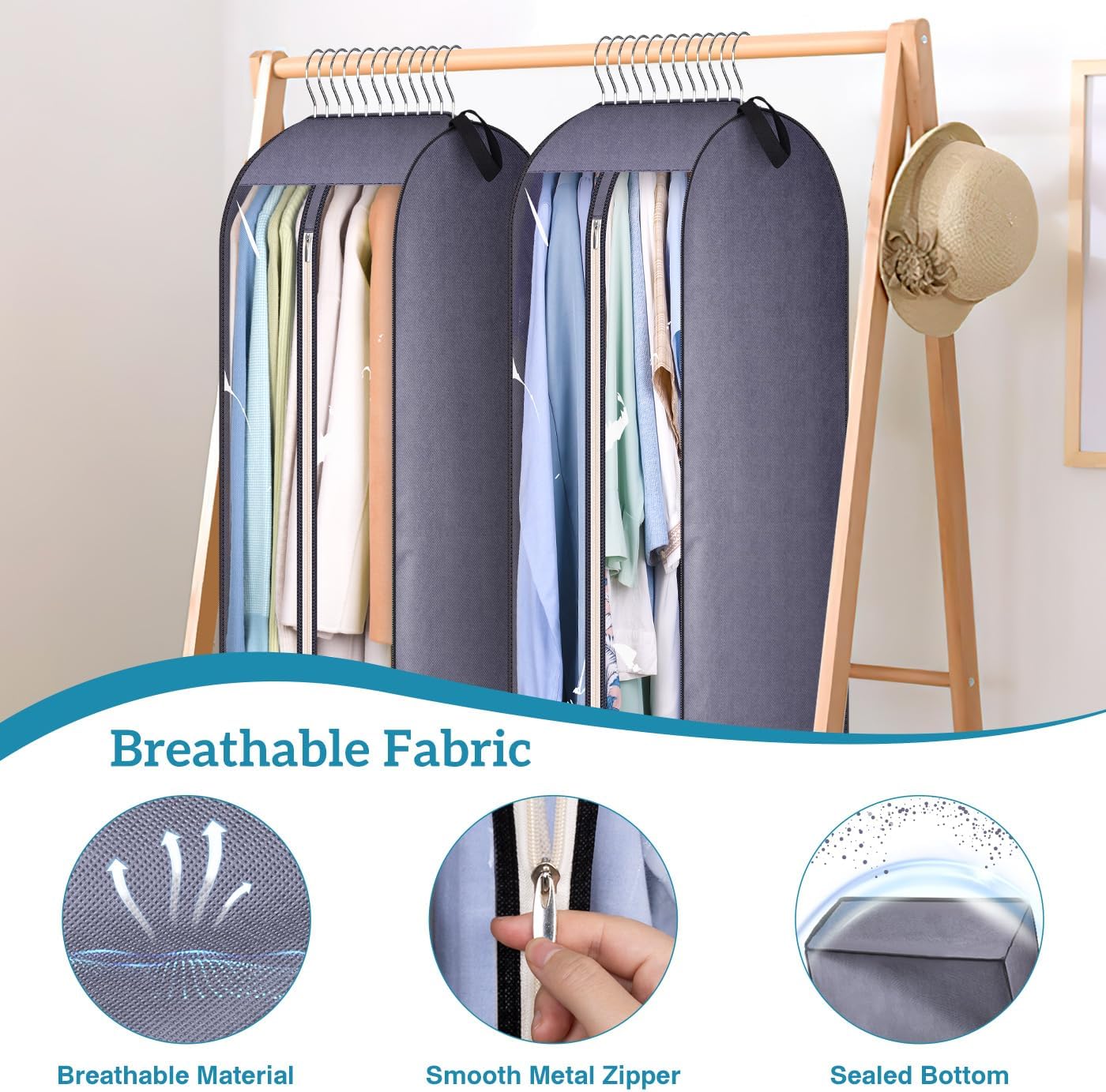 KIMBORA 54" Clear Garment Bags for Hanging Clothes Storage with 10" Gusseted Grey (2 Packs)