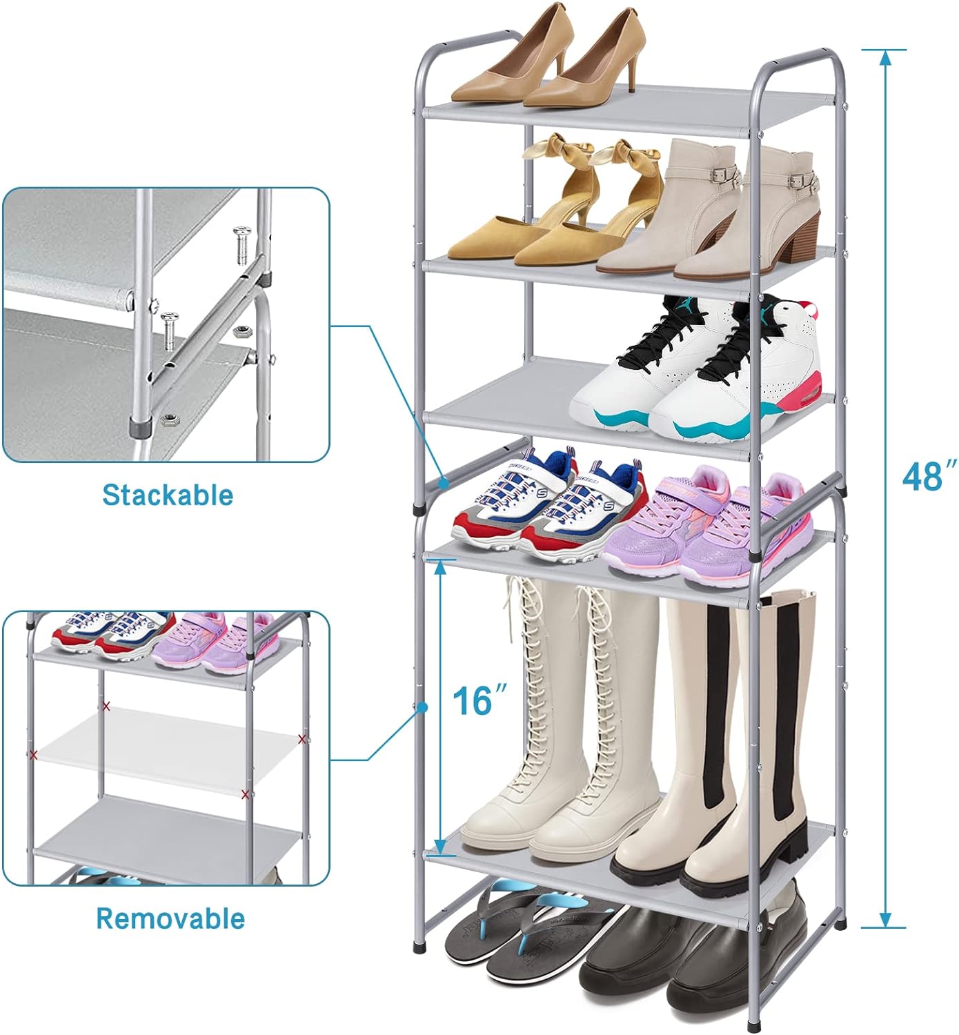 KIMBORA 3-Tier Small Shoe Rack Grey