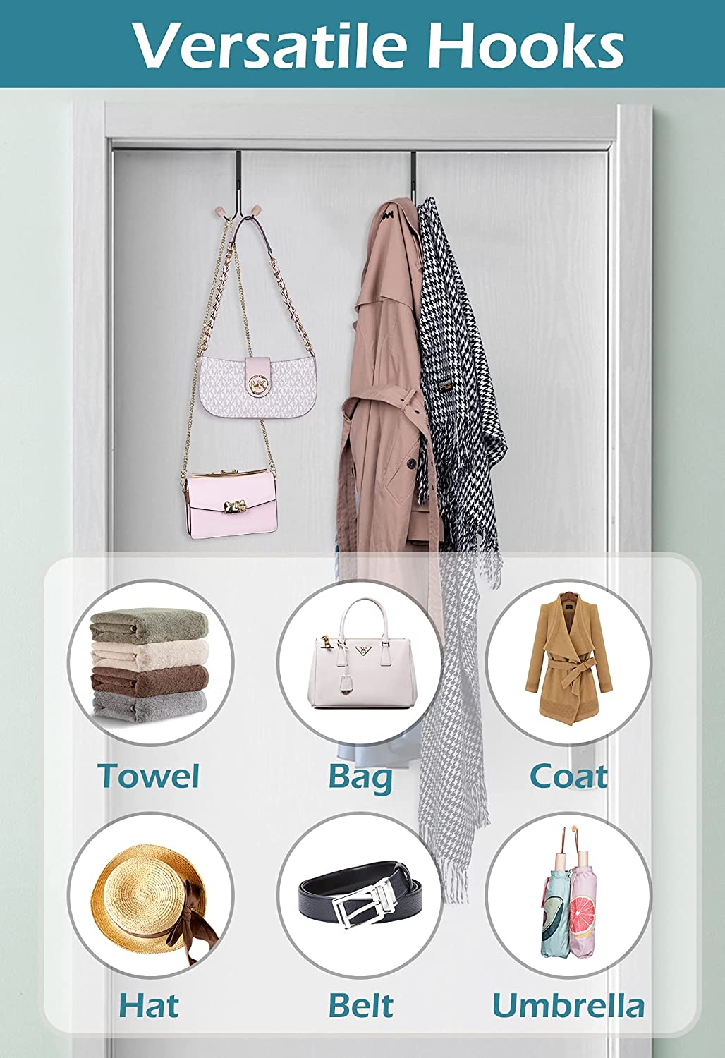 4 Packs Metal Over The Door Hooks