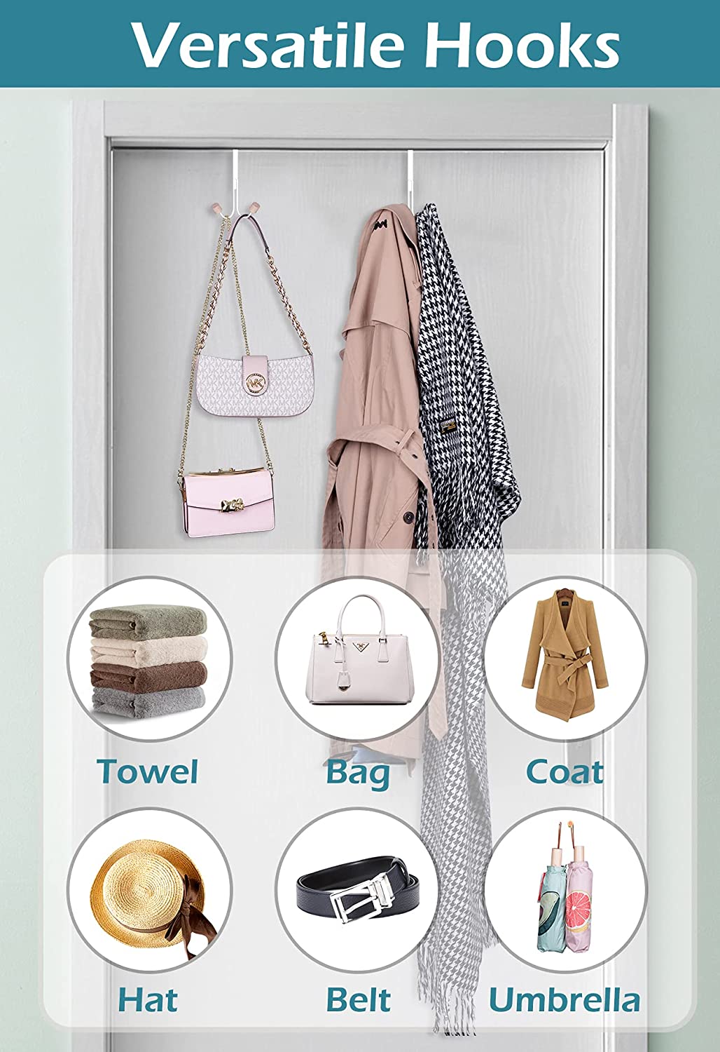 4 Packs Metal Over The Door Hooks