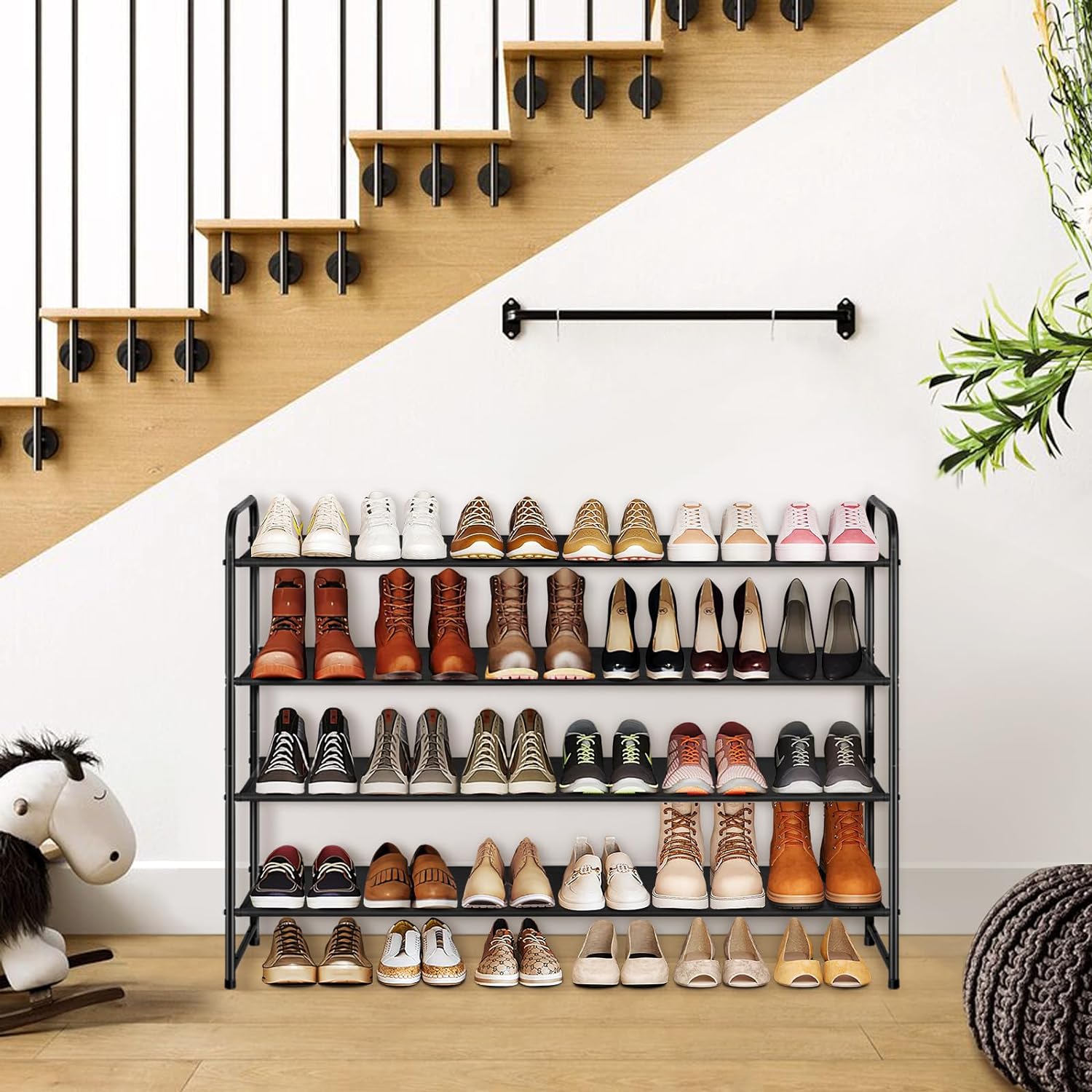 KIMBORA 4 Tier Long Shoe Rack Black