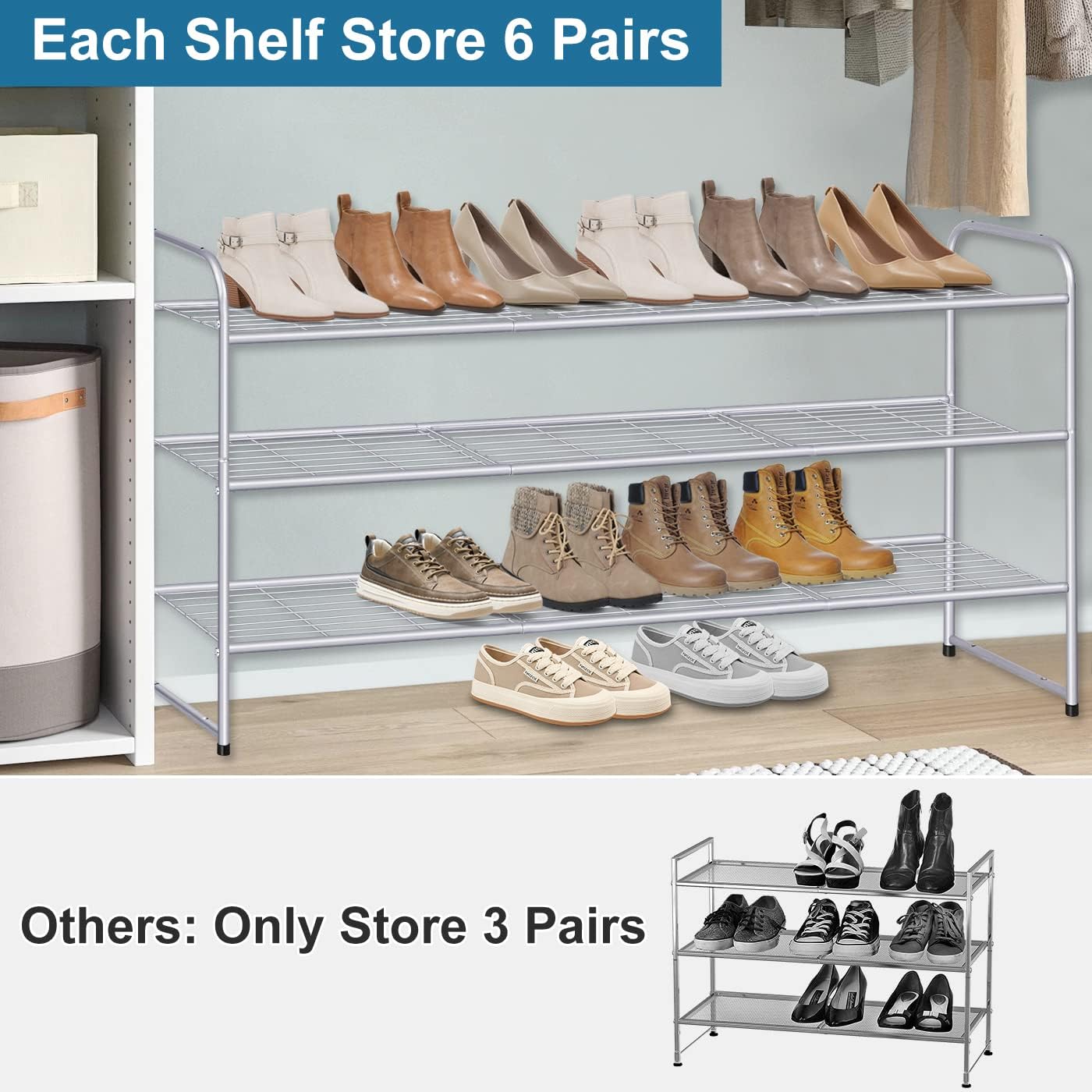 KIMBORA 3 Tier Metal Shoe Rack Grey