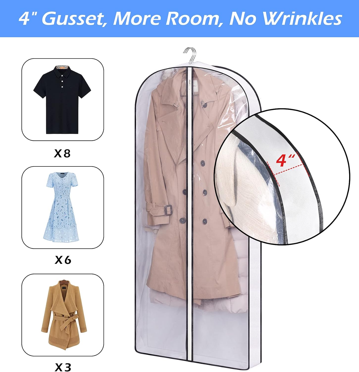 KIMBORA 50" Gusseted Hanging Garment Bags White(5 Packs)