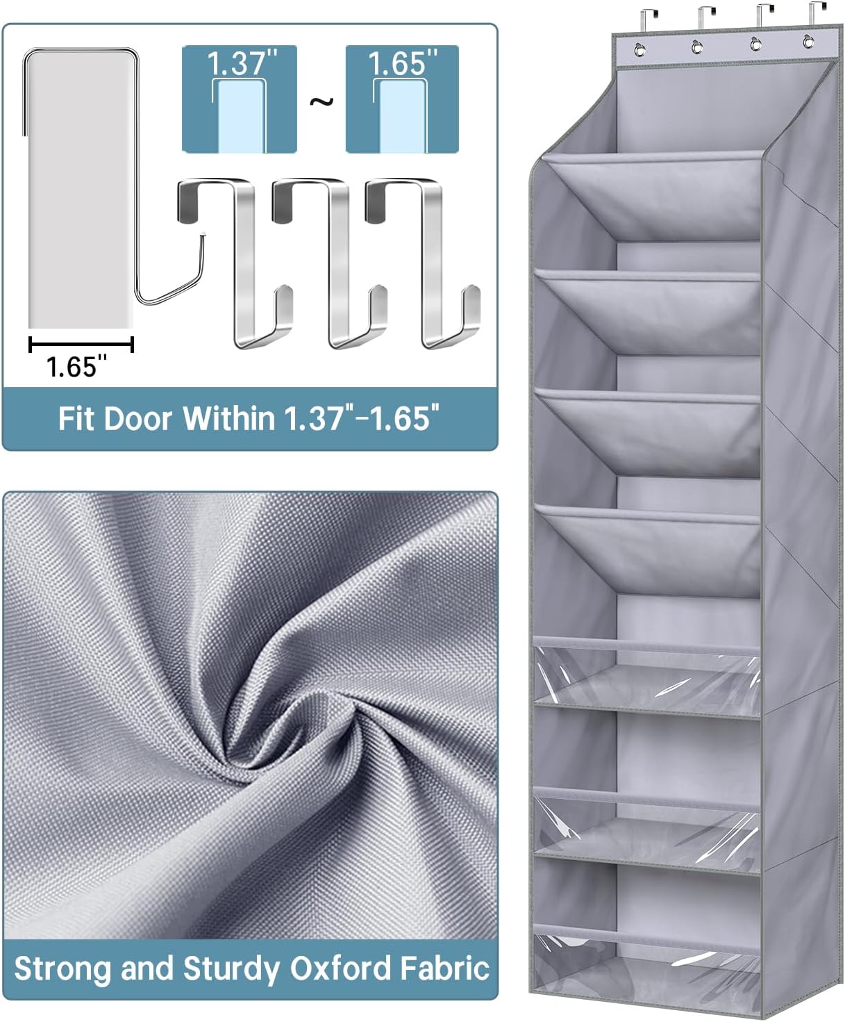 KIMBORA 7 Shelves Over the Door Shoe Organizer Grey