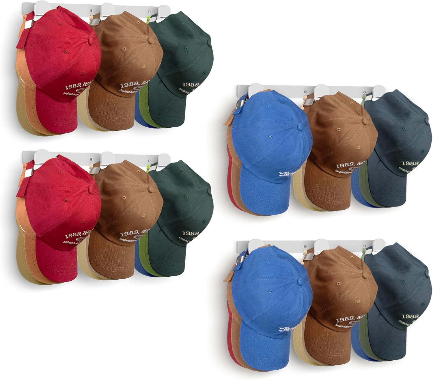 KIMBORA 4 Packs Hat Rack for Wall, Hat Organizer for Baseball Caps Holds 36 pcs Hats (White)