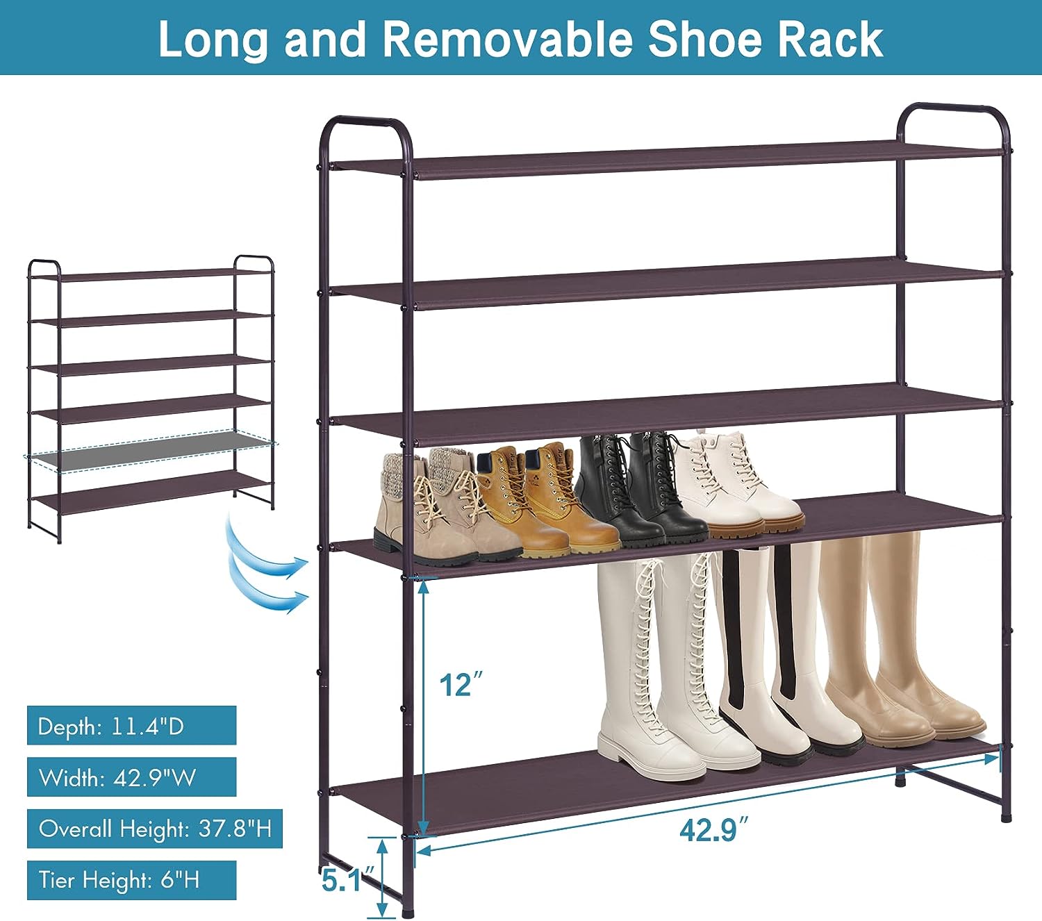 KIMBORA 6 Tier Long Shoe Rack Bronze