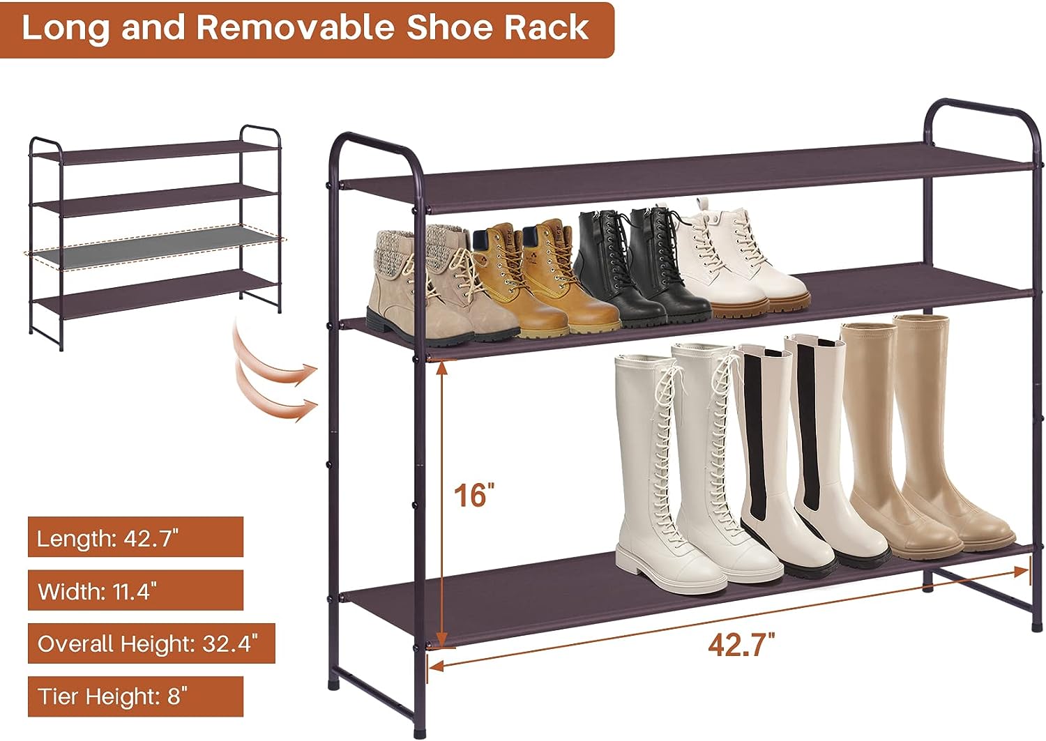 KIMBORA 4 Tier Long Shoe Rack Bronze