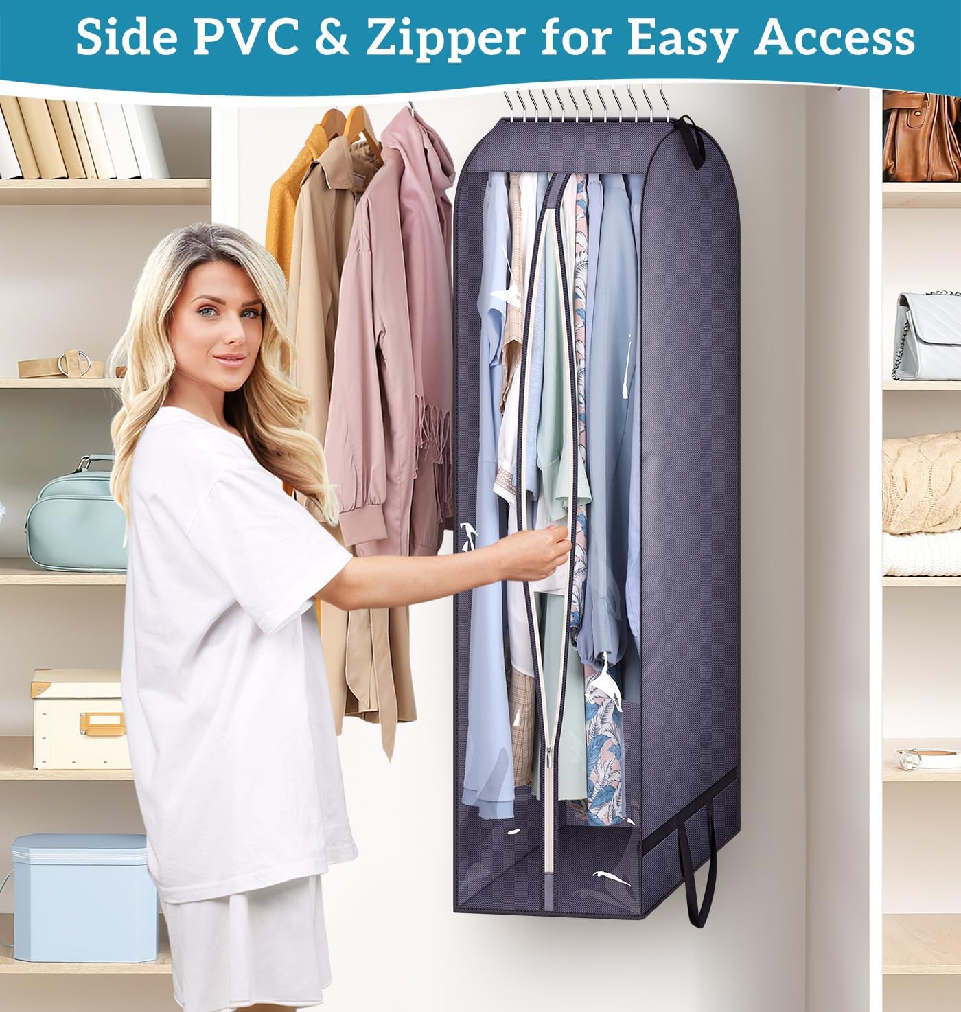 KIMBORA 54" Clear Garment Bags for Hanging Clothes Storage with 10" Gusseted Grey (2 Packs)