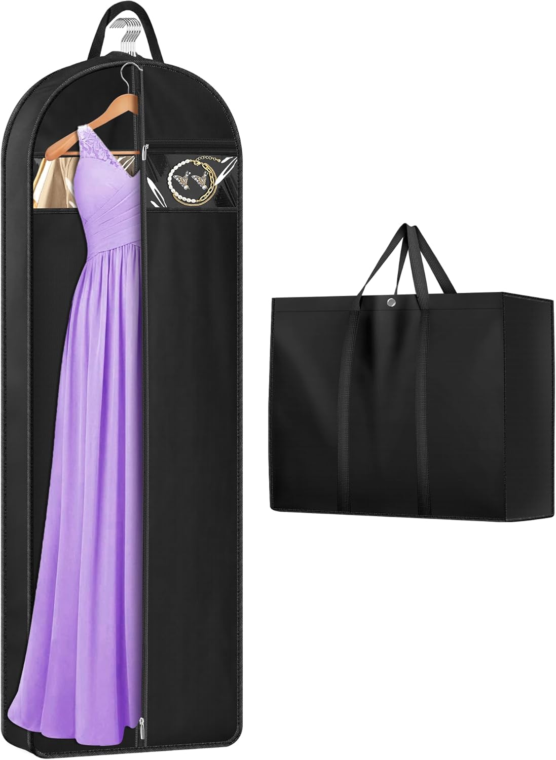 KIMBORA 60" Garment Bags for Travel with Tote Bag Long Dress Bags for Gowns (Black)