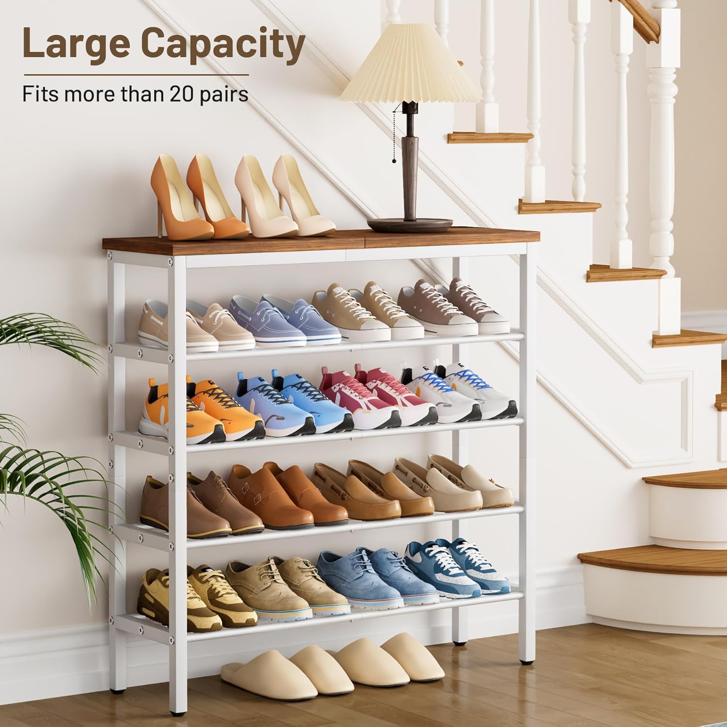 KIMBORA 5 Tier White Shoe Rack for Entryway, Rustic Brown