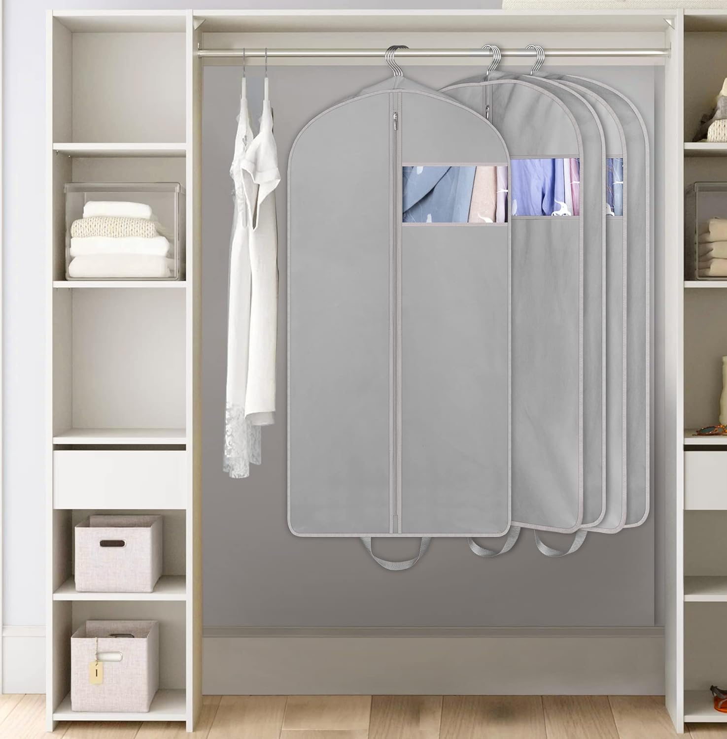 KIMBORA 43" Gusseted Hanging Garment Bags Grey(3 Packs)