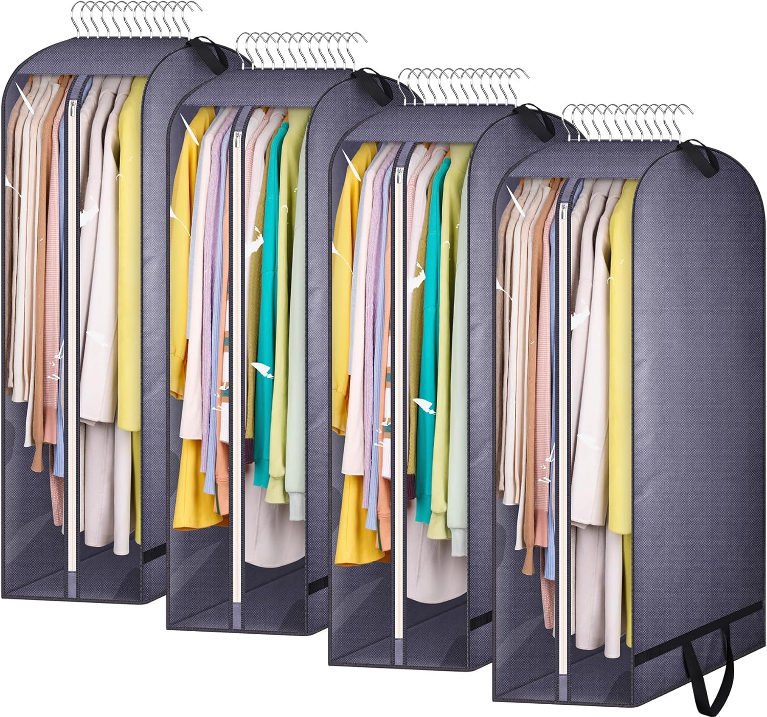 KIMBORA 43" Clear Garment Bags for Hanging Clothes Storage with 10" Gusseted Grey (4 Packs)