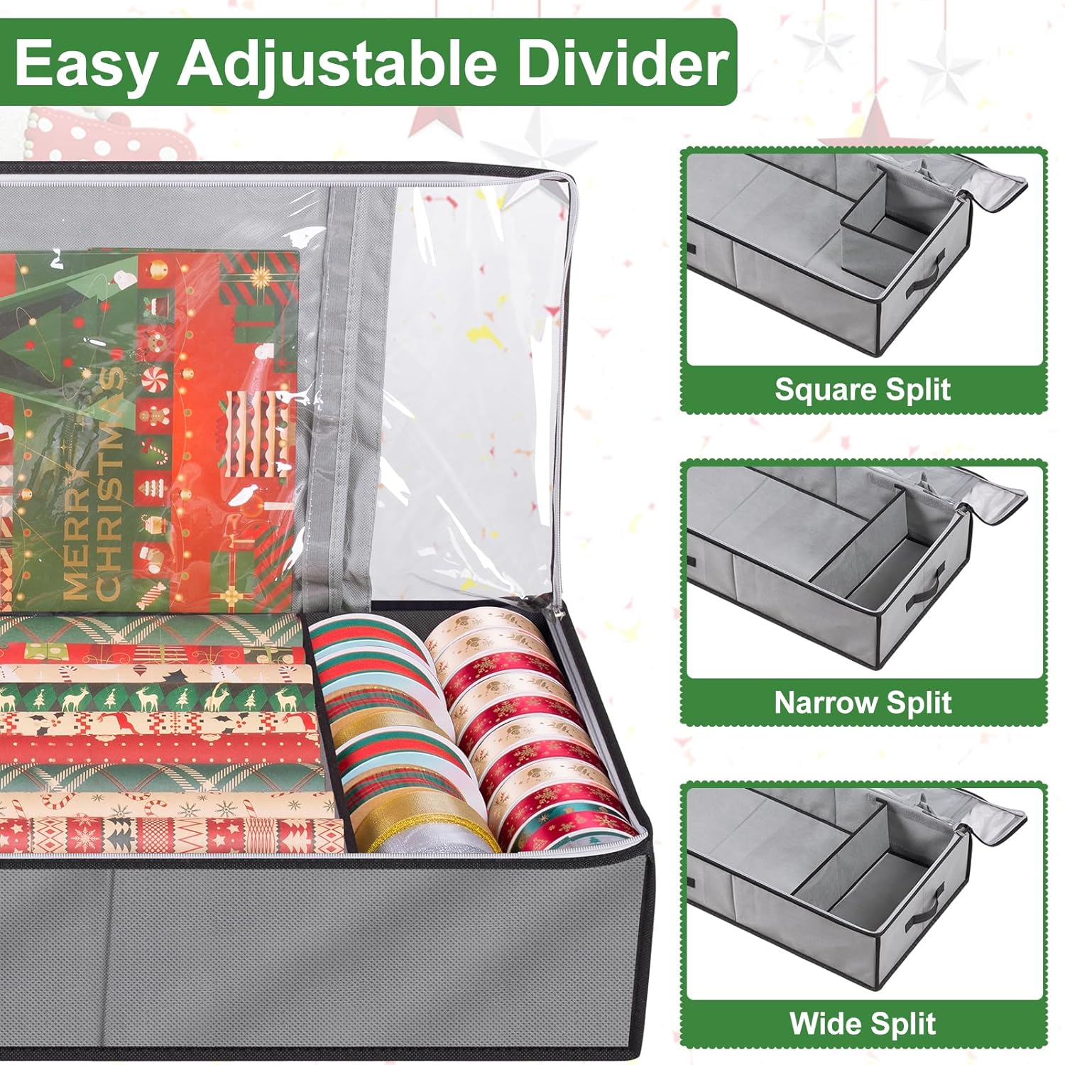 KIMBORA Christmas Wrapping Paper Storage Containers Grey