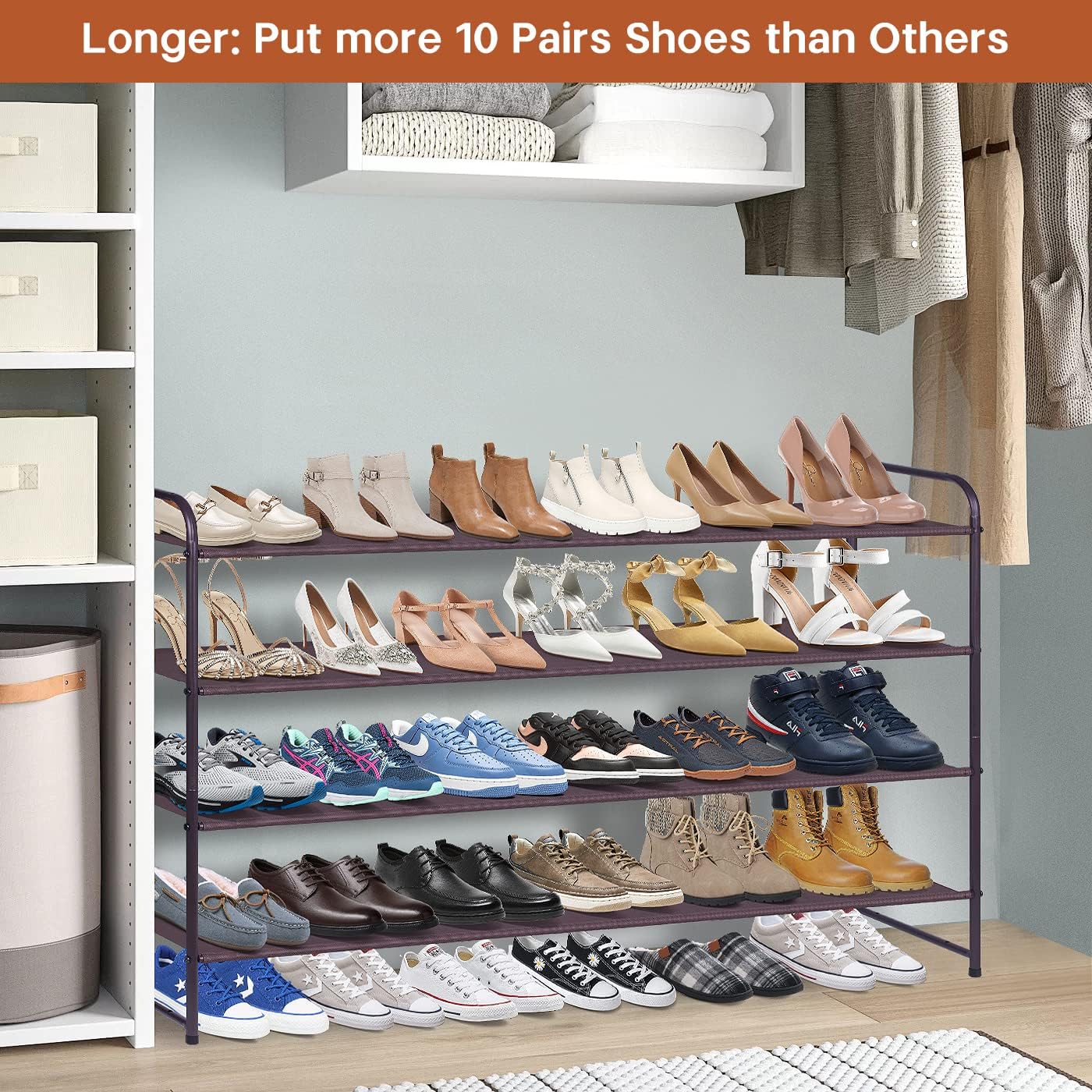 KIMBORA 4 Tier Long Shoe Rack Bronze