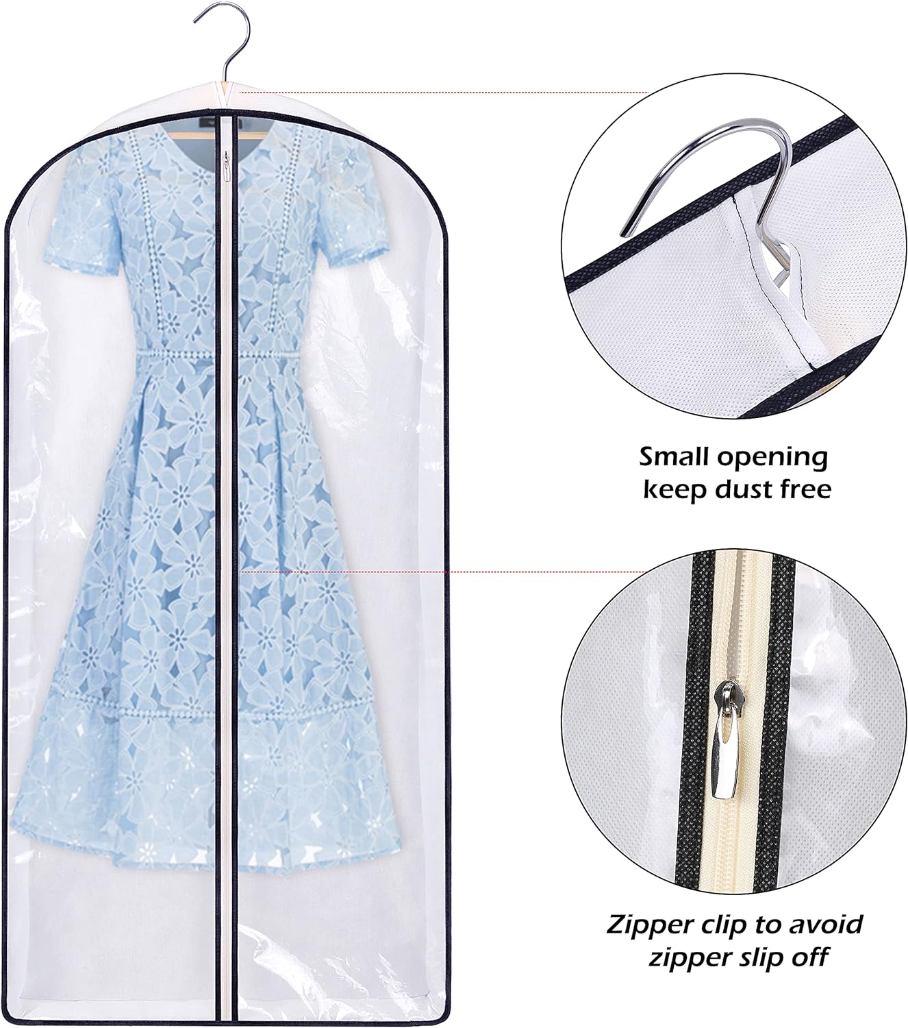 KIMBORA 50" Gusseted Hanging Garment Bags White(5 Packs)