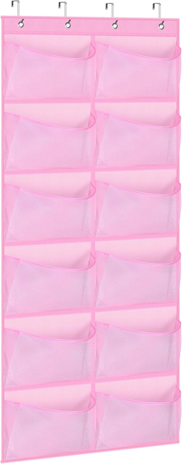KIMBORA 12 Large Mesh Pockets Over the Door Shoe Organizer Pink