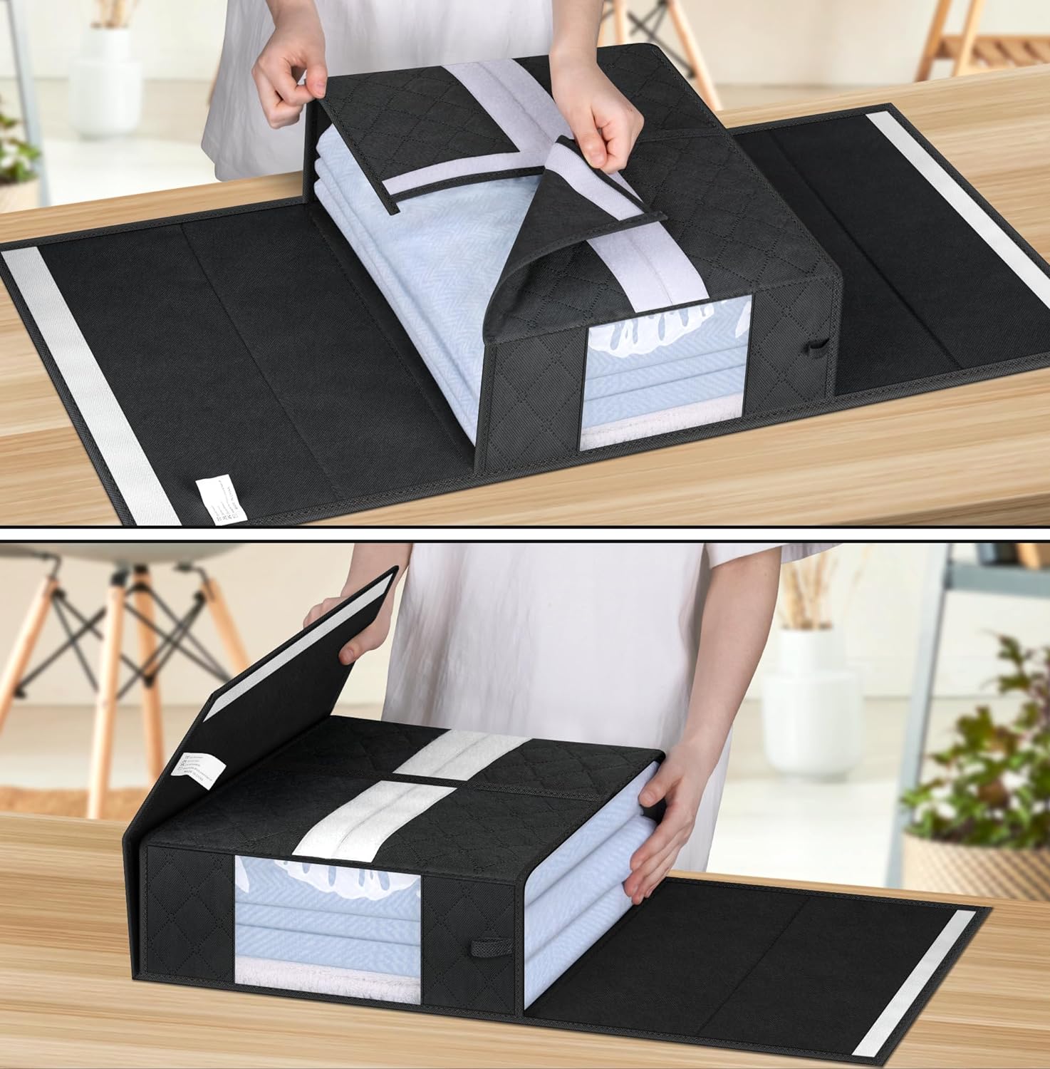 KIMBORA Foldable Bed Sheet Organizer and Storage Black (3 Pack)