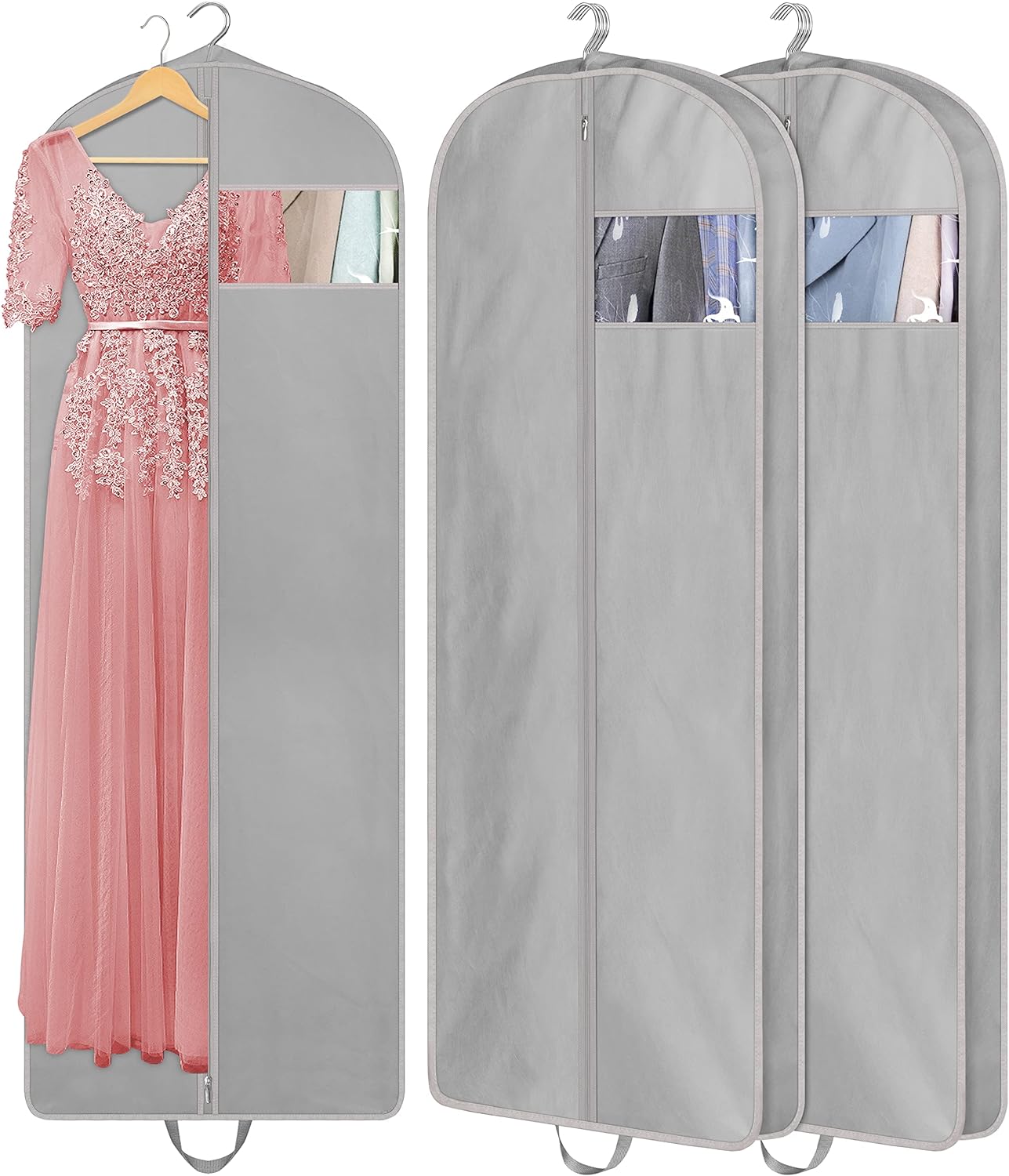 KIMBORA 60" Gusseted Hanging Garment Bags Grey(3 Packs)