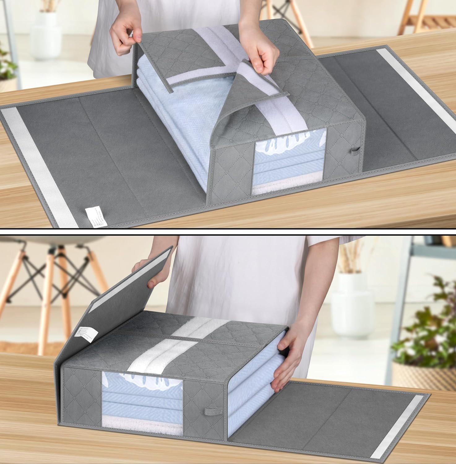 KIMBORA Foldable Bed Sheet Organizer and Storage Grey (3 Pack)