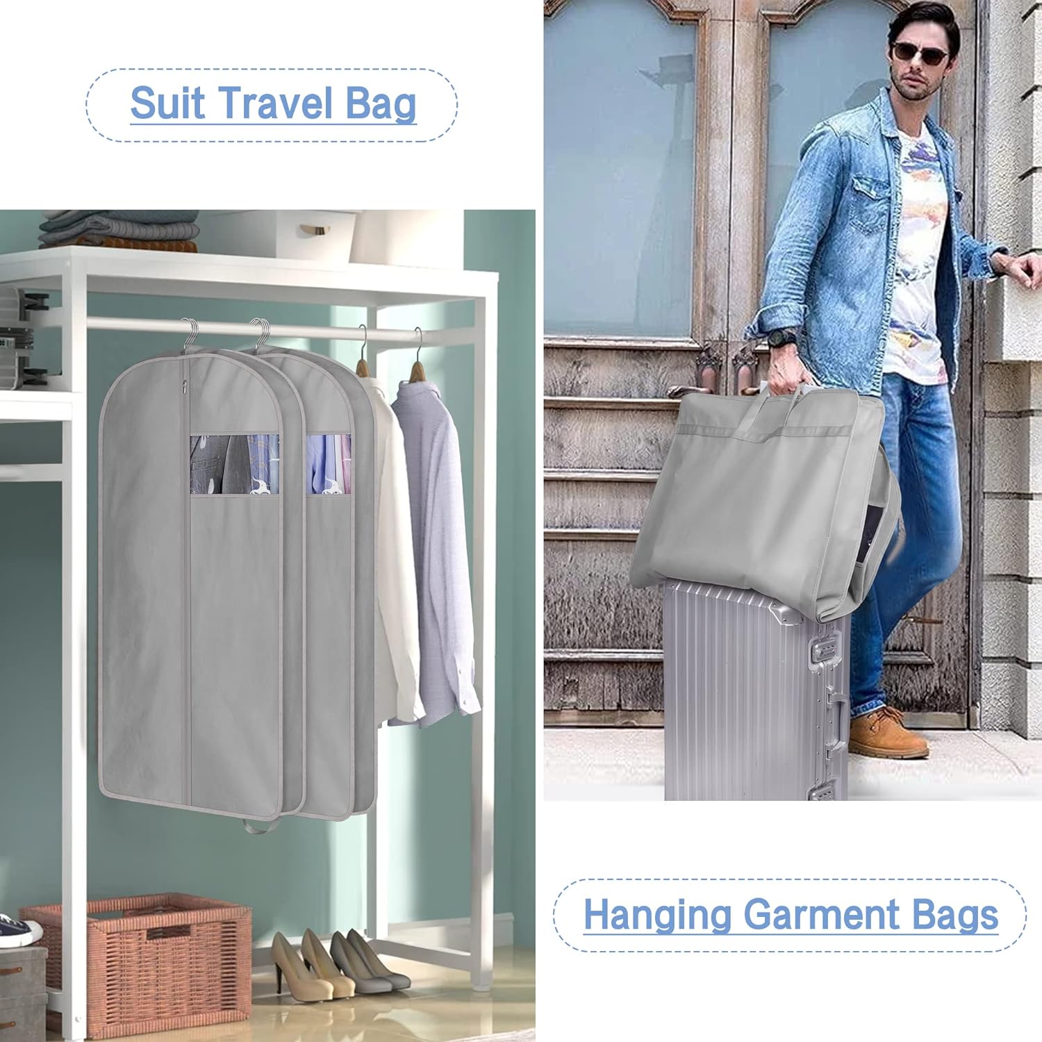 KIMBORA 43" Gusseted Hanging Garment Bags Grey(3 Packs)