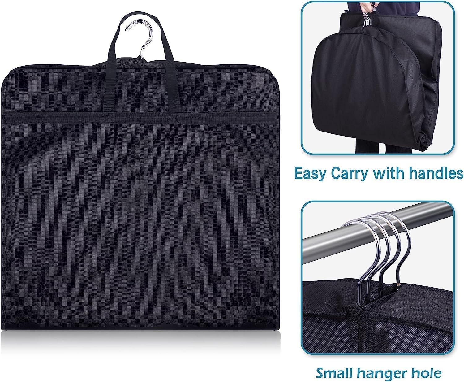 KIMBORA 43" Gusseted Hanging Garment Bags with Mesh Pockets Black(3 Packs)