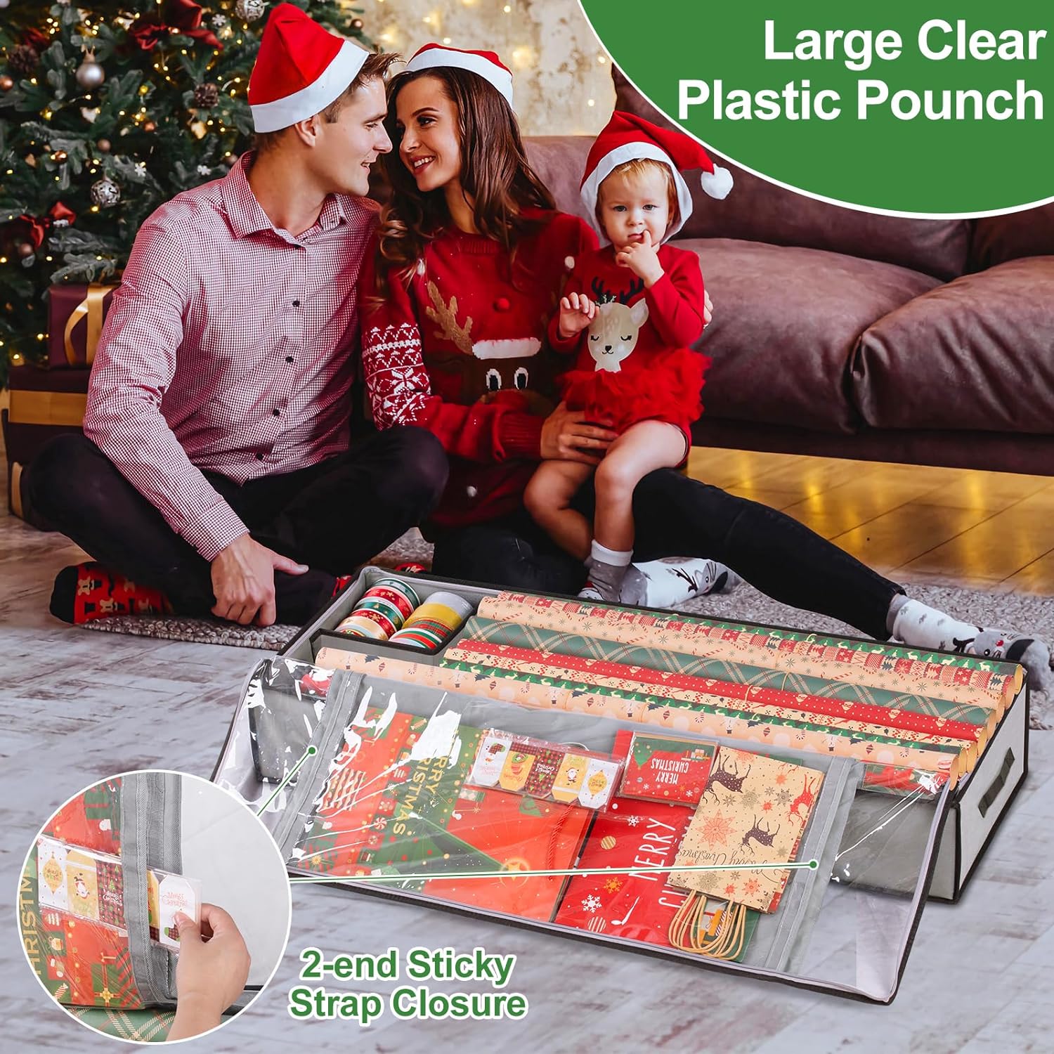 KIMBORA Christmas Wrapping Paper Storage Containers Grey
