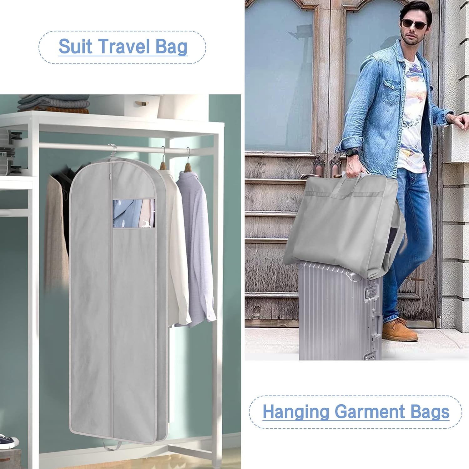 KIMBORA 60" Gusseted Hanging Garment Bags Grey(3 Packs)