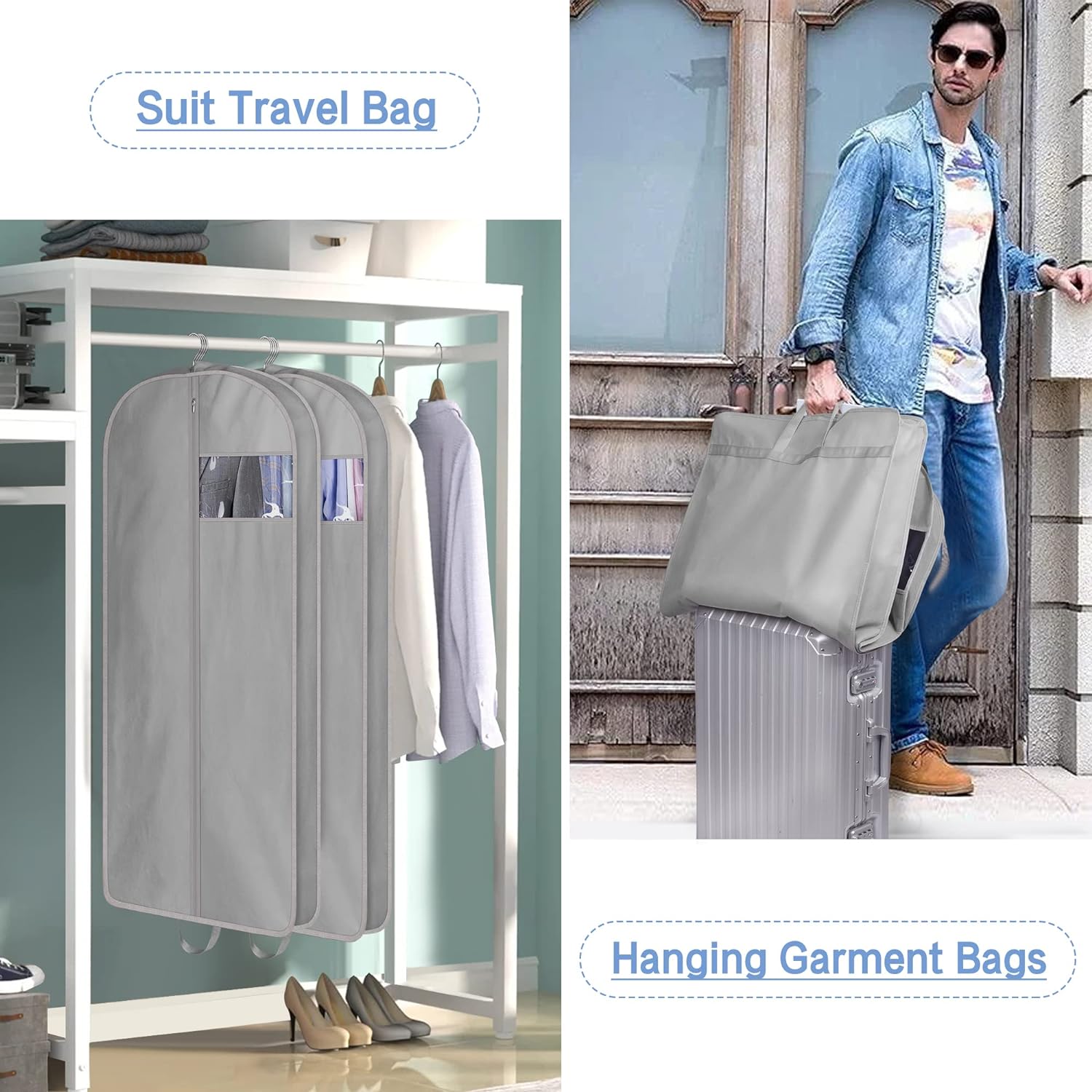 KIMBORA 54" Gusseted Hanging Garment Bags Grey(3 Packs)