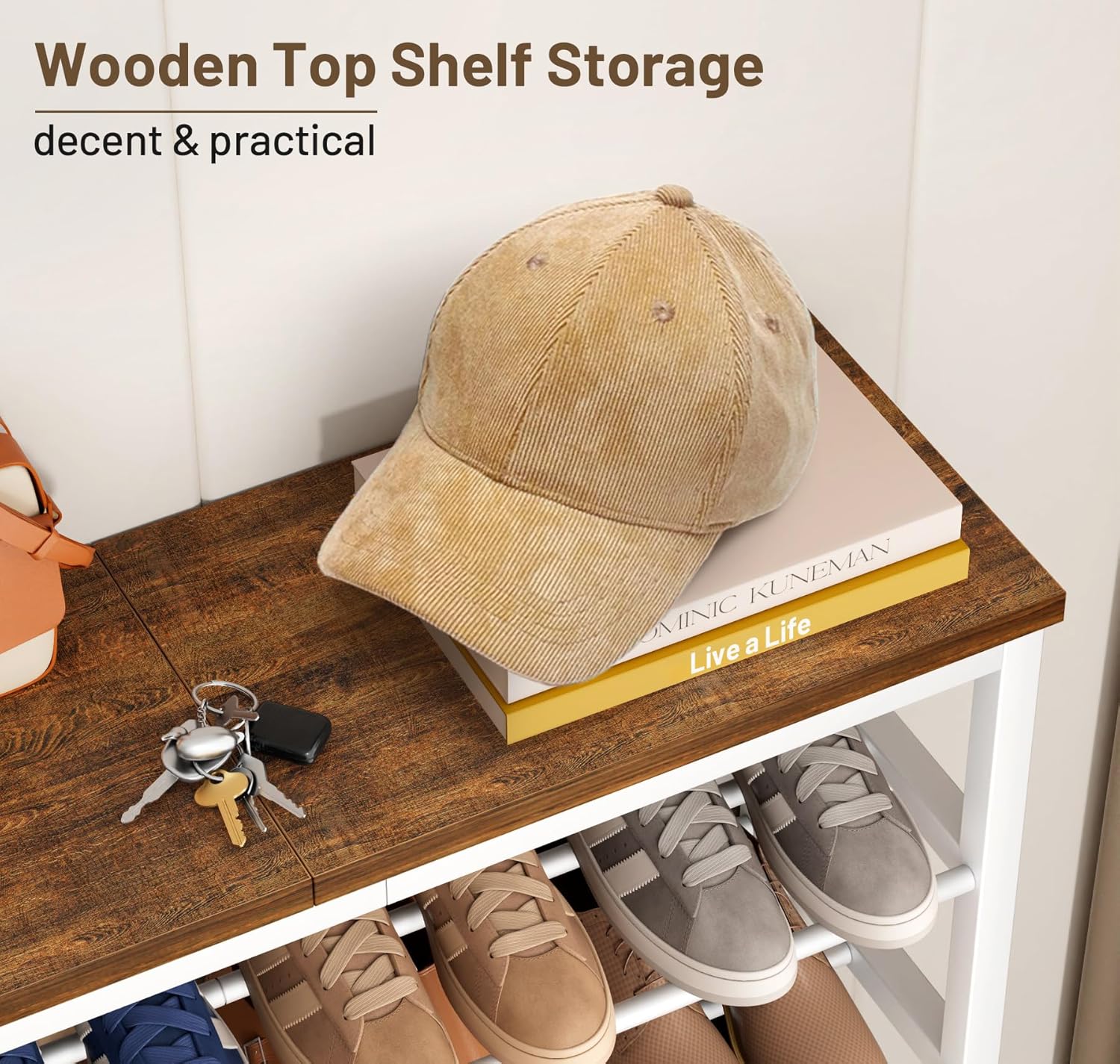 KIMBORA 5 Tier White Shoe Rack for Entryway, Rustic Brown