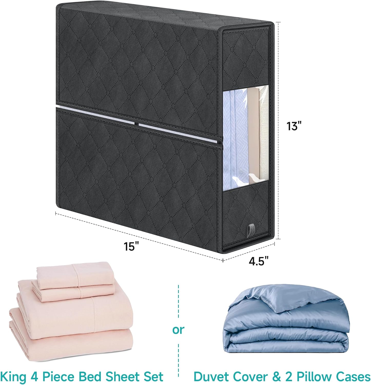 KIMBORA Foldable Bed Sheet Organizer and Storage Black (3 Pack)