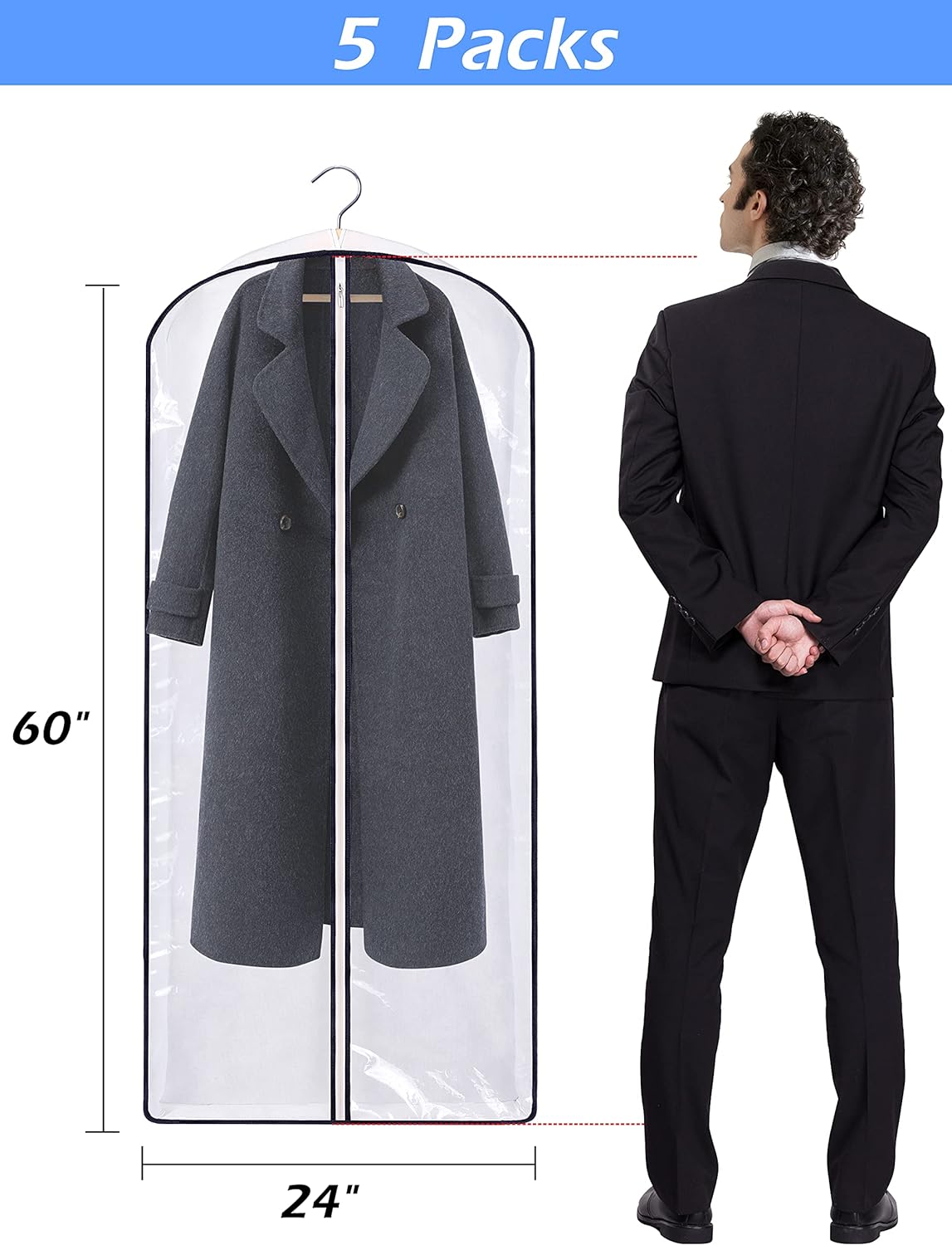 KIMBORA 60" Gusseted Hanging Garment Bags White(5 Packs)