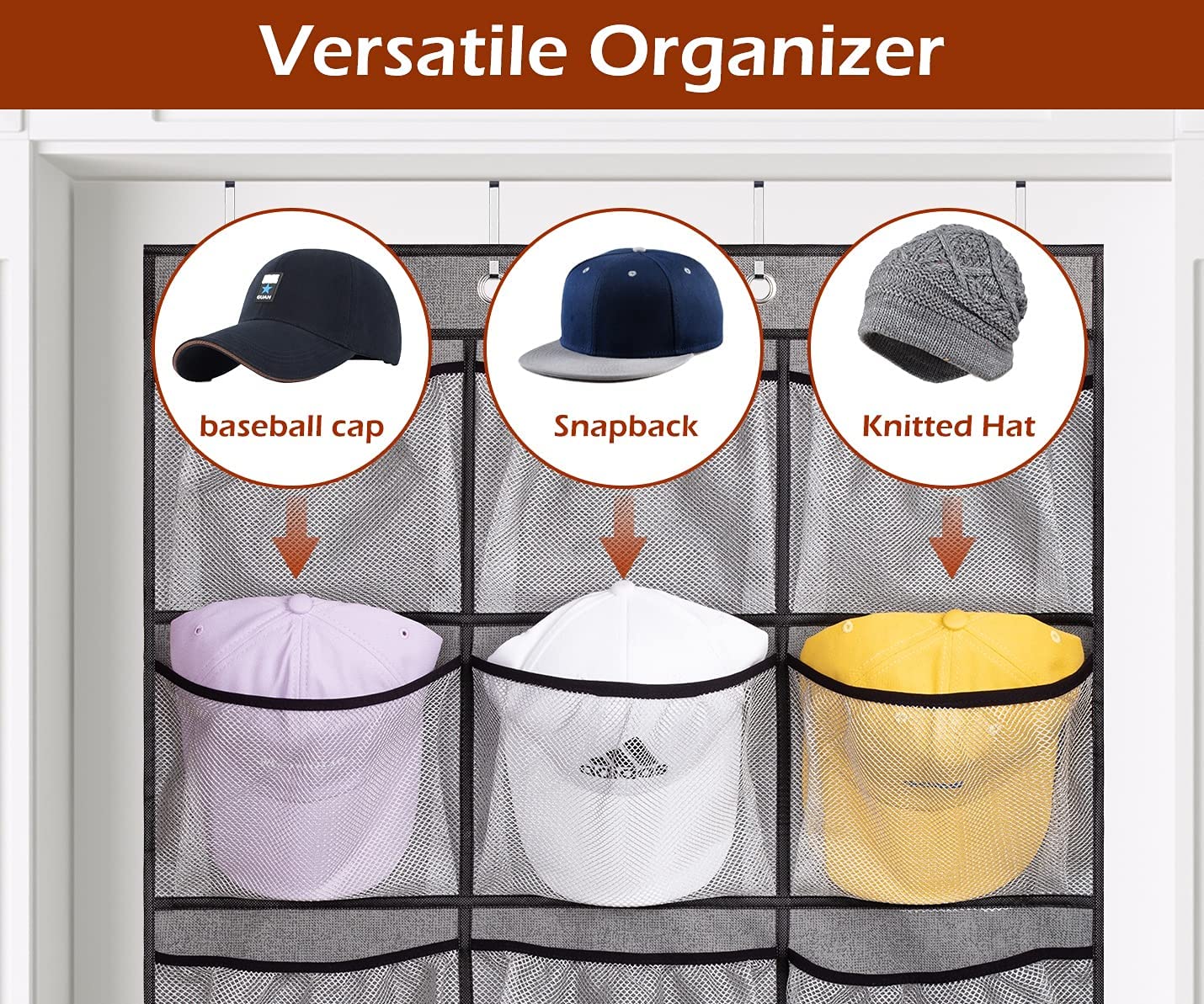 24 Large Mesh Pockets Hat Organizer for Baseball Caps