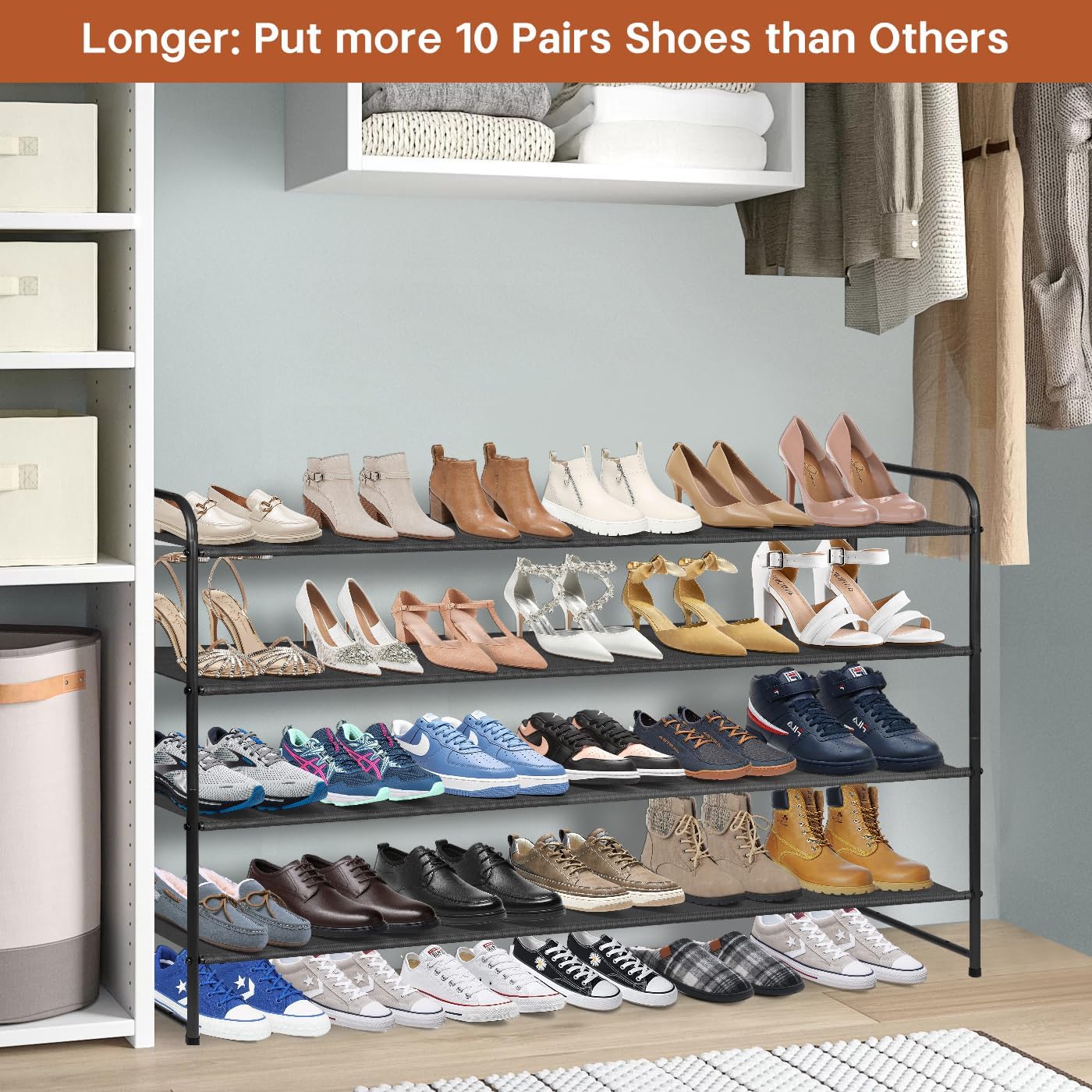 KIMBORA 4 Tier Long Shoe Rack Black