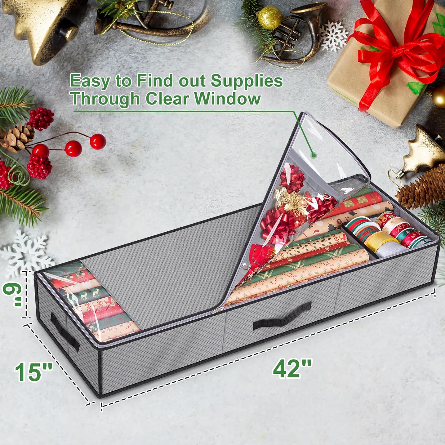 KIMBORA Christmas Wrapping Paper Storage Containers Grey