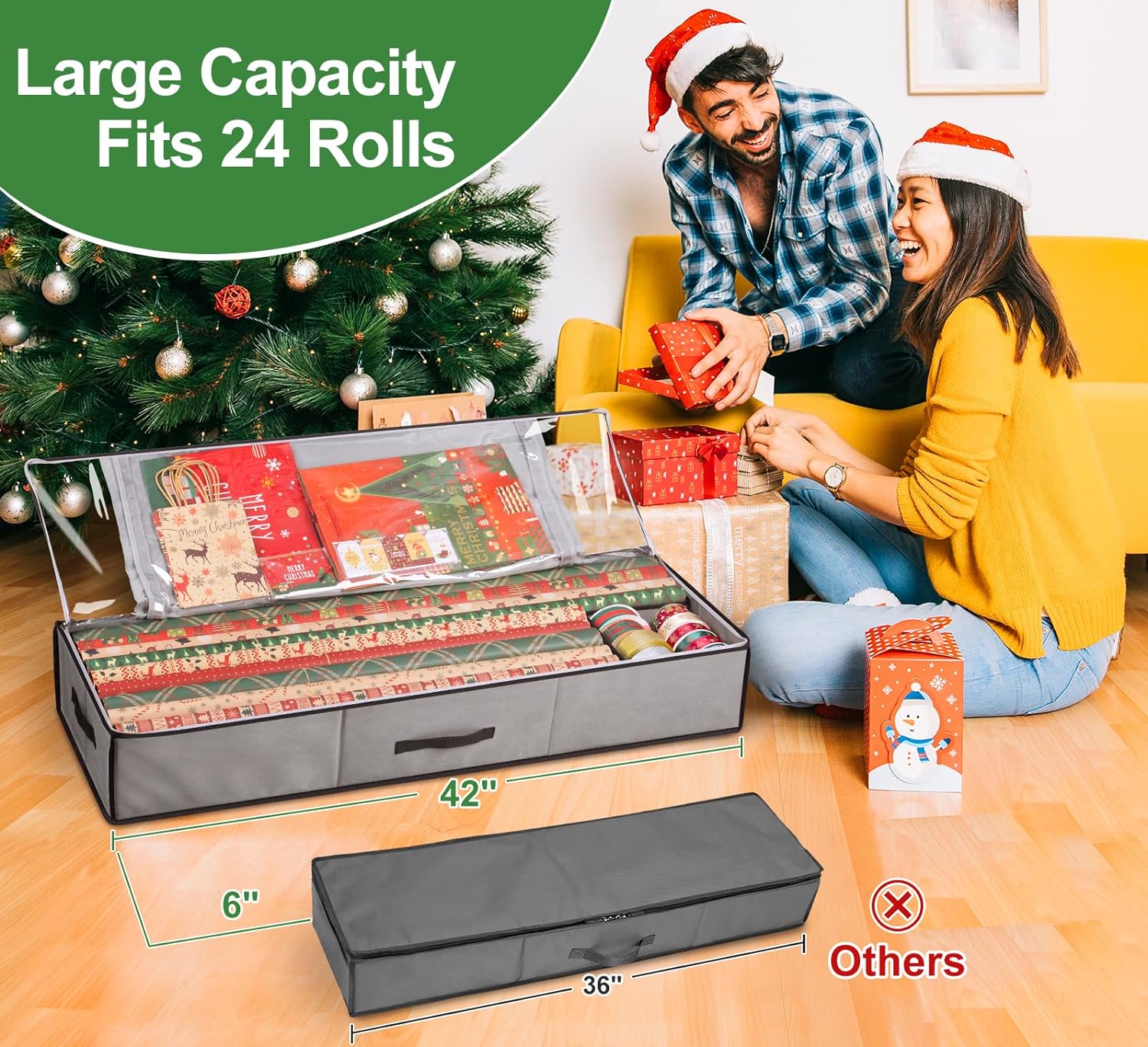 KIMBORA Christmas Wrapping Paper Storage Containers Grey