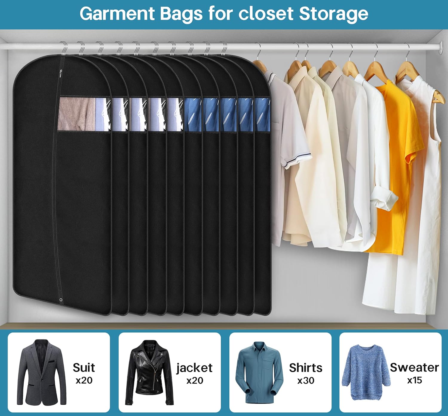 KIMBORA 43" Hanging Garment Bags Black(10 Packs)