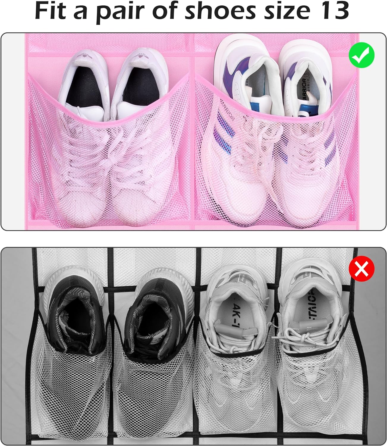 KIMBORA 12 Large Mesh Pockets Over the Door Shoe Organizer Pink