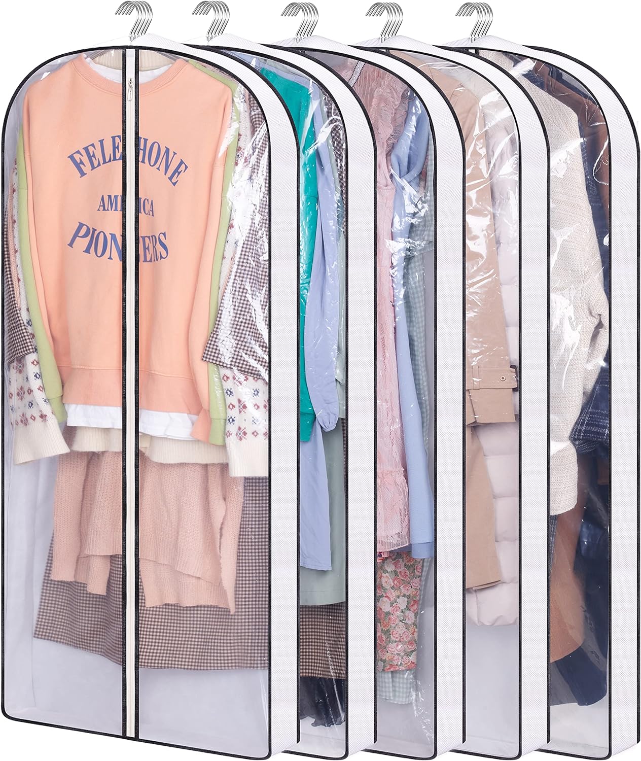 KIMBORA 50" Gusseted Hanging Garment Bags White(5 Packs)
