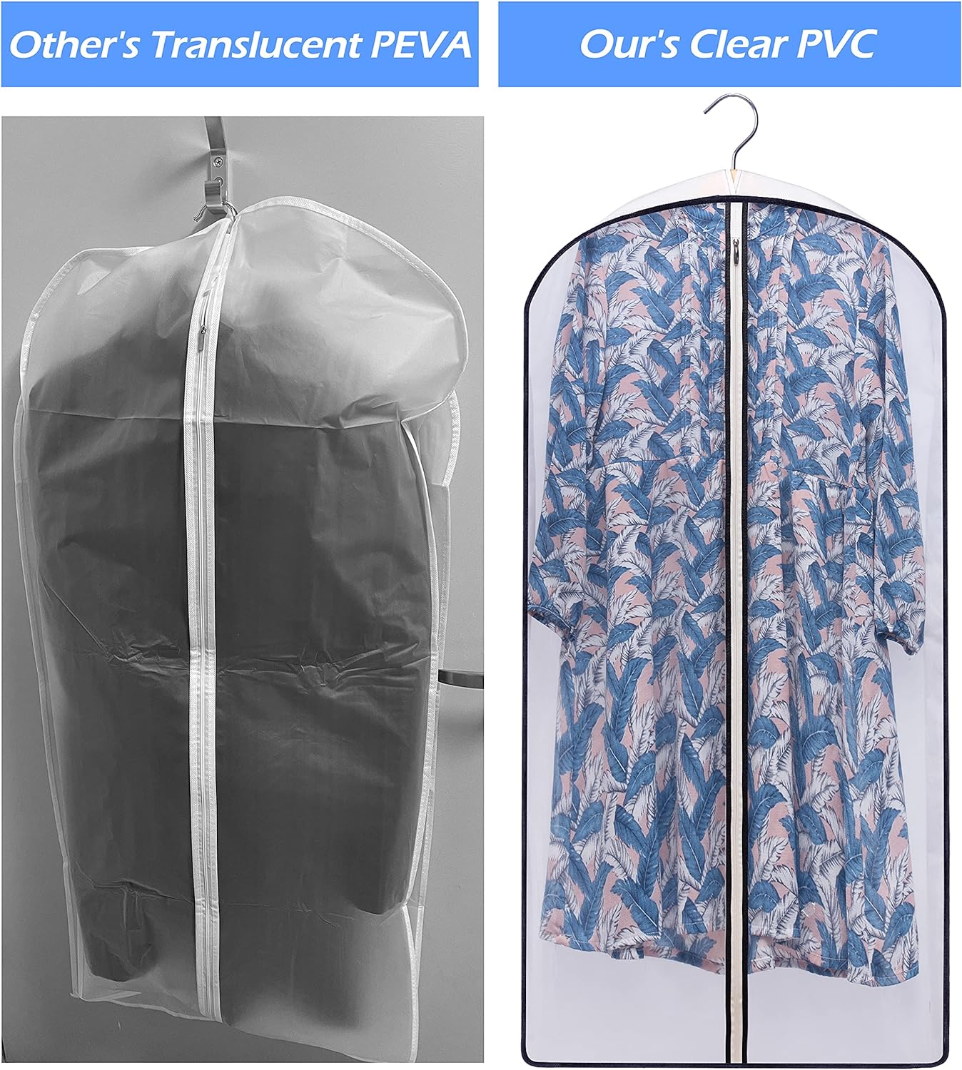 KIMBORA 50" Gusseted Hanging Garment Bags White(5 Packs)