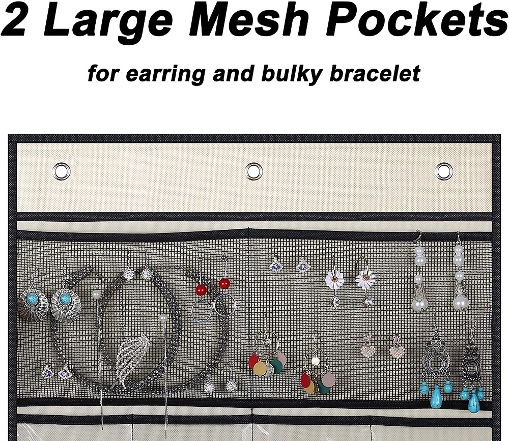 Large Mesh Pockets Hanging Jewelry Organizer