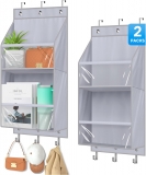 KIMBORA 2 Packs Over The Door Organizer, Clear Deeper Shelves Closet Door Organizer Hanging, Storage Hanger with 6 Coat Hooks, Grey