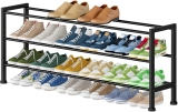 KIMBORA Long Shoe Rack for Closet, 3 Tier Shoe Organizer for Garage Entryway Holds 24 Pairs Wide Metal Shoe Storage, Stackable Low Shoe Shelf for Floor, Black