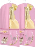 KIMBORA Costume Dance Garment Bag with 3 Clear Zipper Pockets for Suits Dress Cover, Travel Storage & Competitions, Set of 2 (Pink)